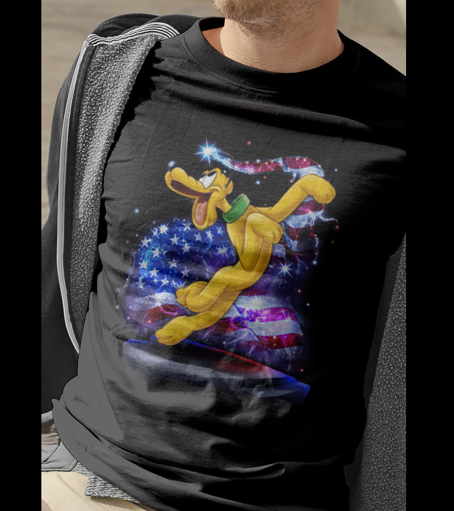 Pluto Bling July Patriotic Celebration Starry American Flag T-Shirt