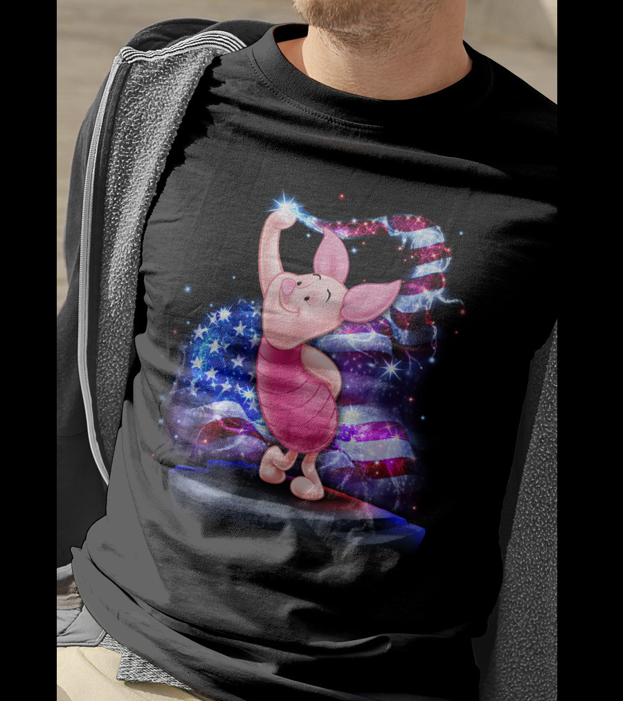 Piglet Bling July American Flag Sparkle T-Shirt
