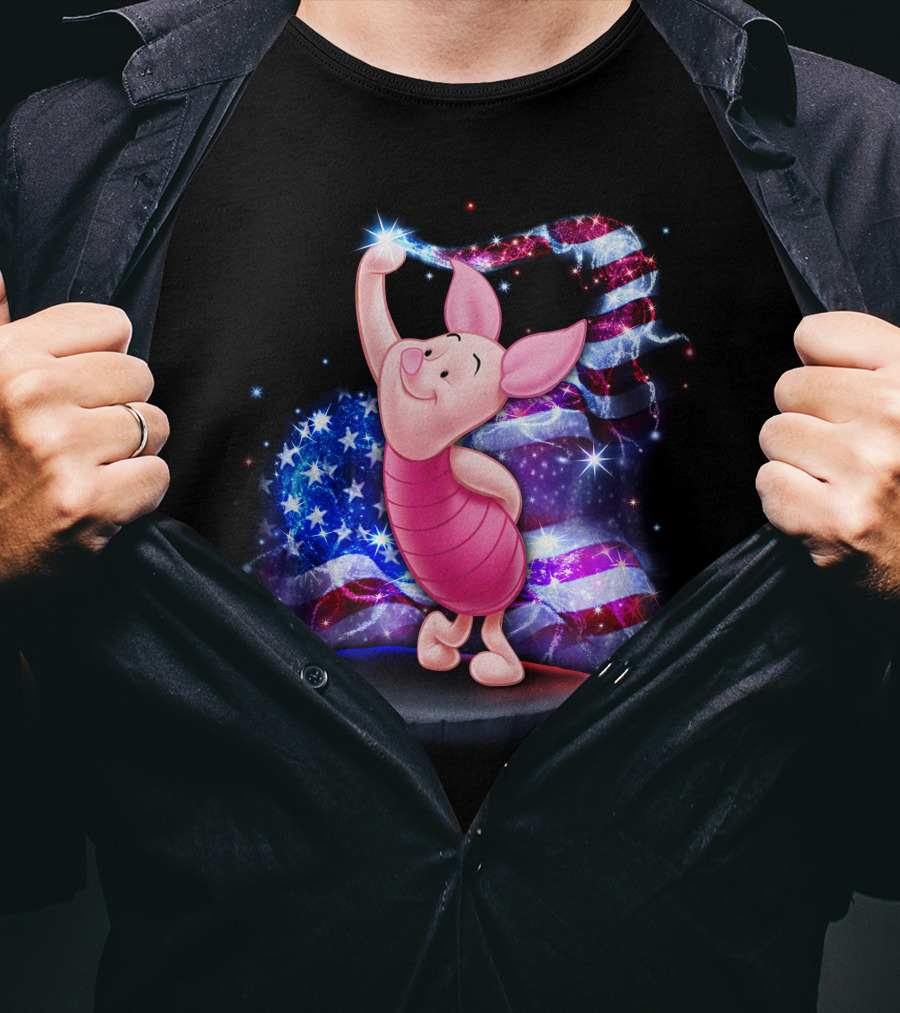 Piglet Bling July American Flag Sparkle T-Shirt