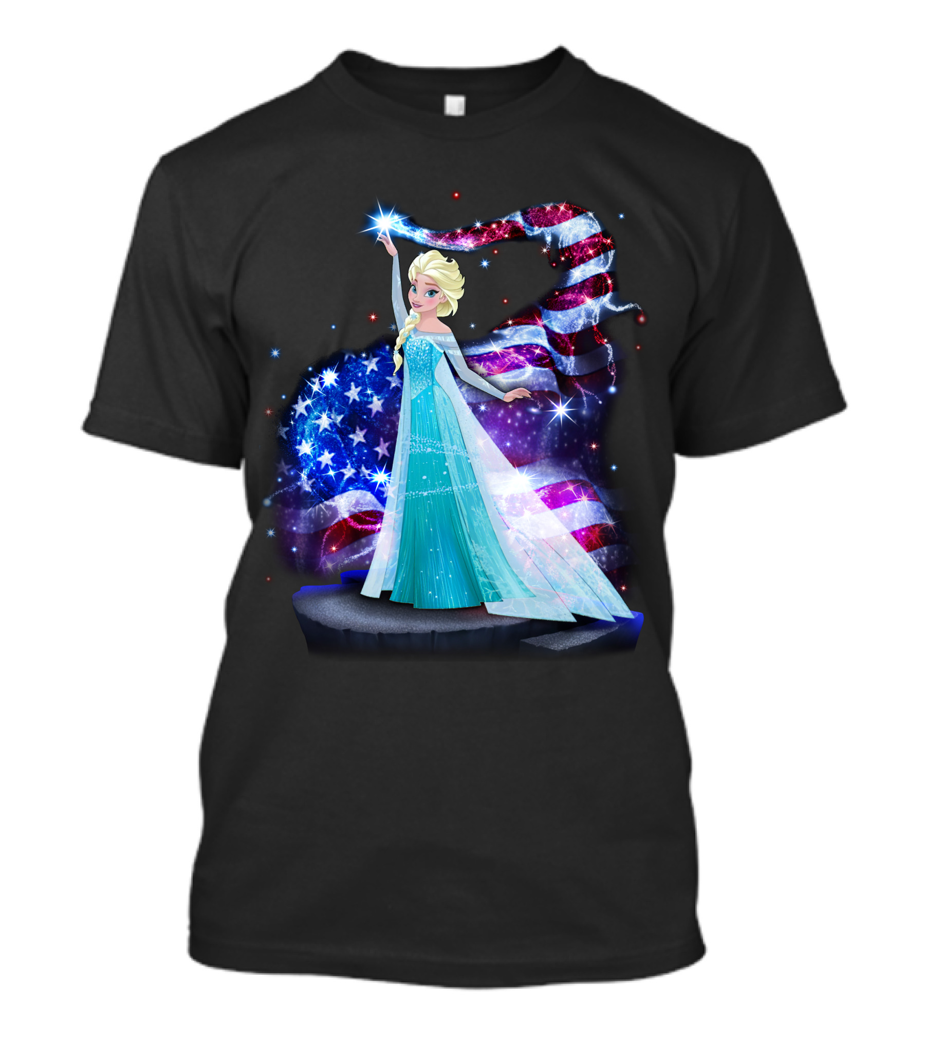 Frozen Elsa Sparkling American Flag Fourth Of July T-Shirt