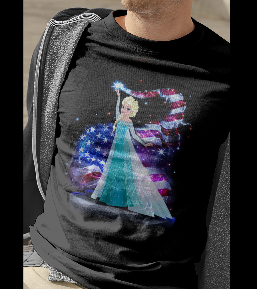 Frozen Elsa Sparkling American Flag Fourth Of July T-Shirt