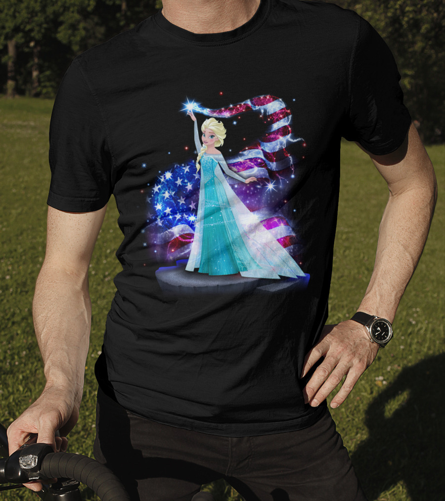 Frozen Elsa Sparkling American Flag Fourth Of July T-Shirt