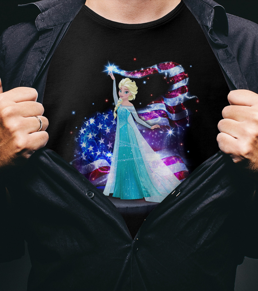 Frozen Elsa Sparkling American Flag Fourth Of July T-Shirt