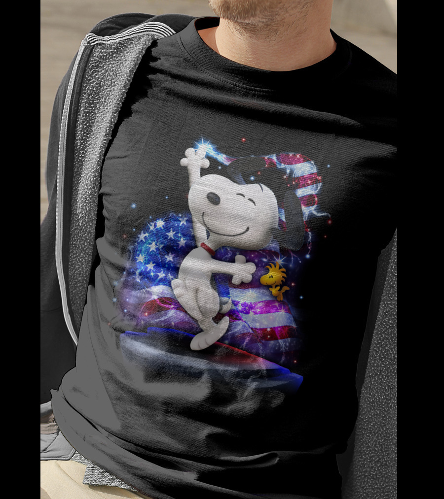 Snoopy Bling July Patriotic Celebration With Woodstock And American Flag T-Shirt