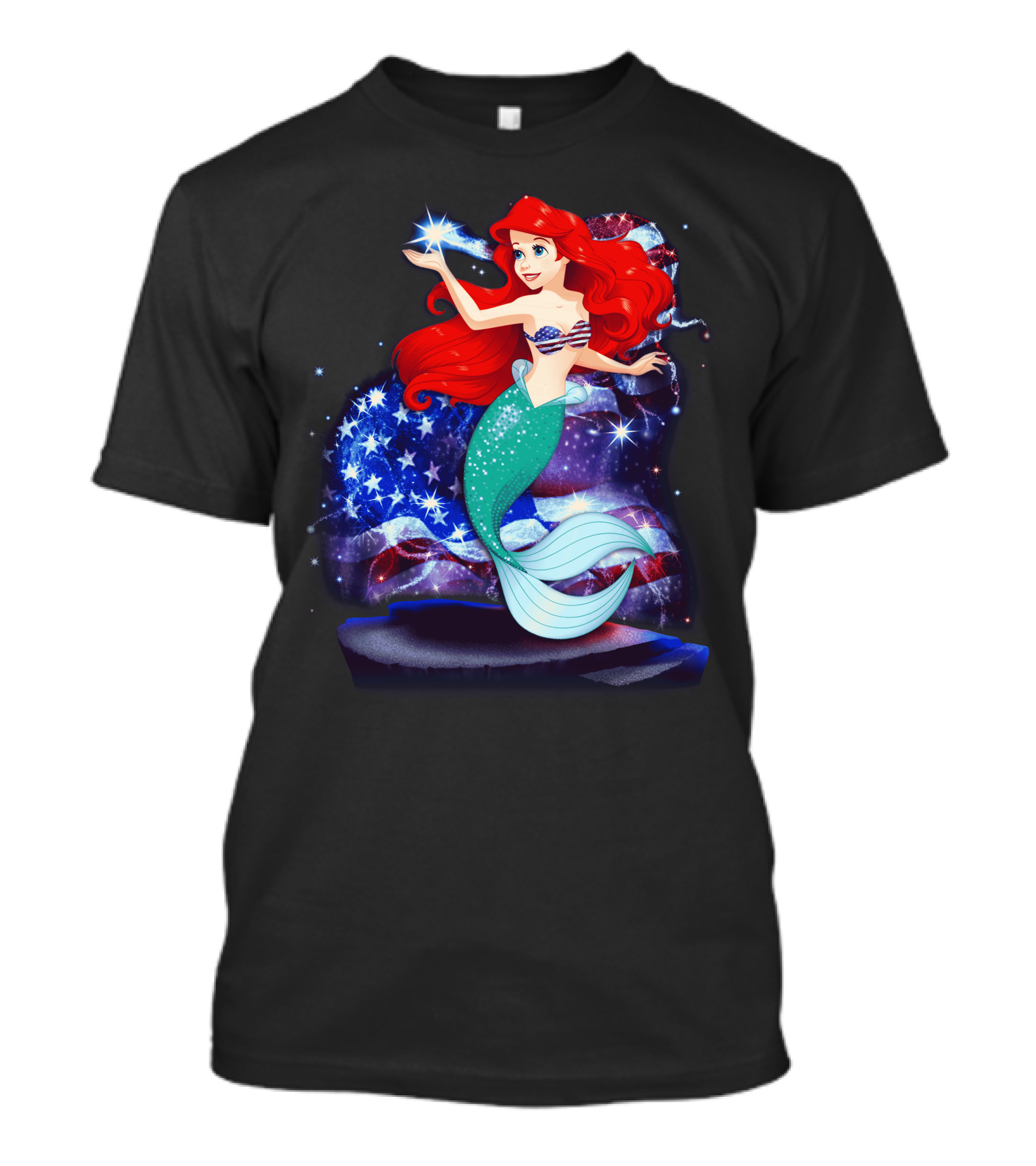 Ariel Bling July Patriotic Starry Mermaid T-Shirt