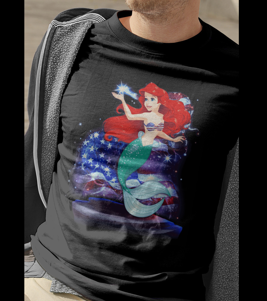 Ariel Bling July Patriotic Starry Mermaid T-Shirt