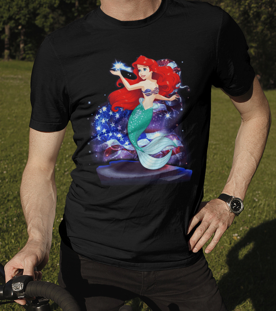Ariel Bling July Patriotic Starry Mermaid T-Shirt