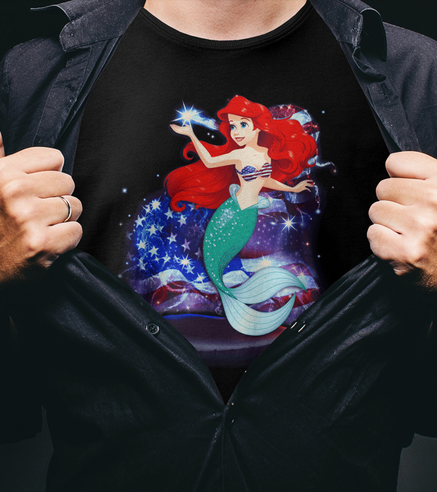 Ariel Bling July Patriotic Starry Mermaid T-Shirt