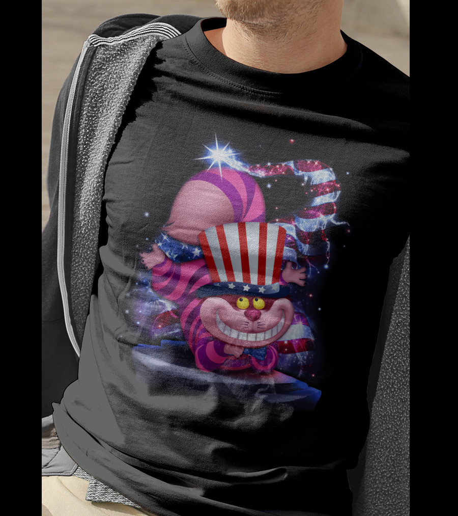Cheshire Cat Patriotic Bling USA July Hat T-Shirt