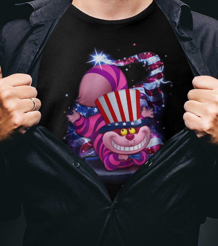 Cheshire Cat Patriotic Bling USA July Hat T-Shirt