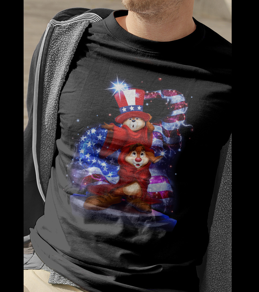 Chip And Dale Patriotic Celebration With Stars And Stripes Bling T-Shirt
