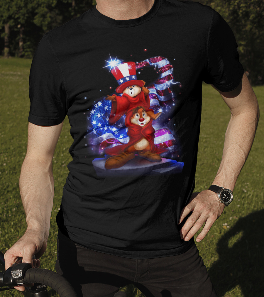 Chip And Dale Patriotic Celebration With Stars And Stripes Bling T-Shirt