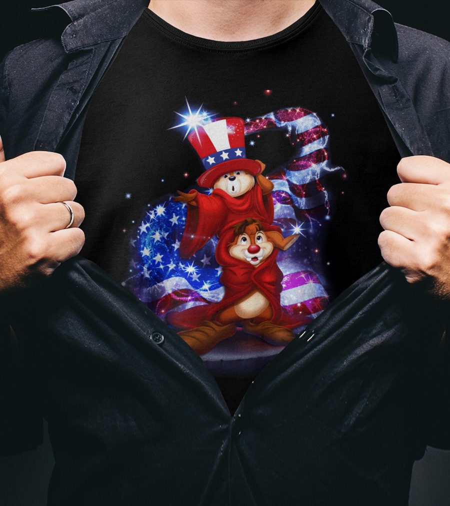 Chip And Dale Patriotic Celebration With Stars And Stripes Bling T-Shirt