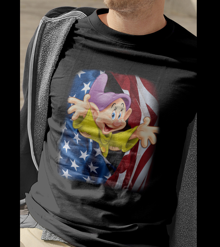 Dopey Celebrates Fourth Of July With American Flag Background T-Shirt