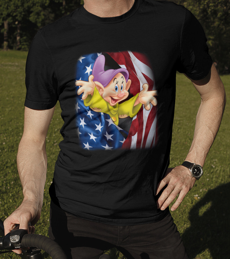 Dopey Celebrates Fourth Of July With American Flag Background T-Shirt