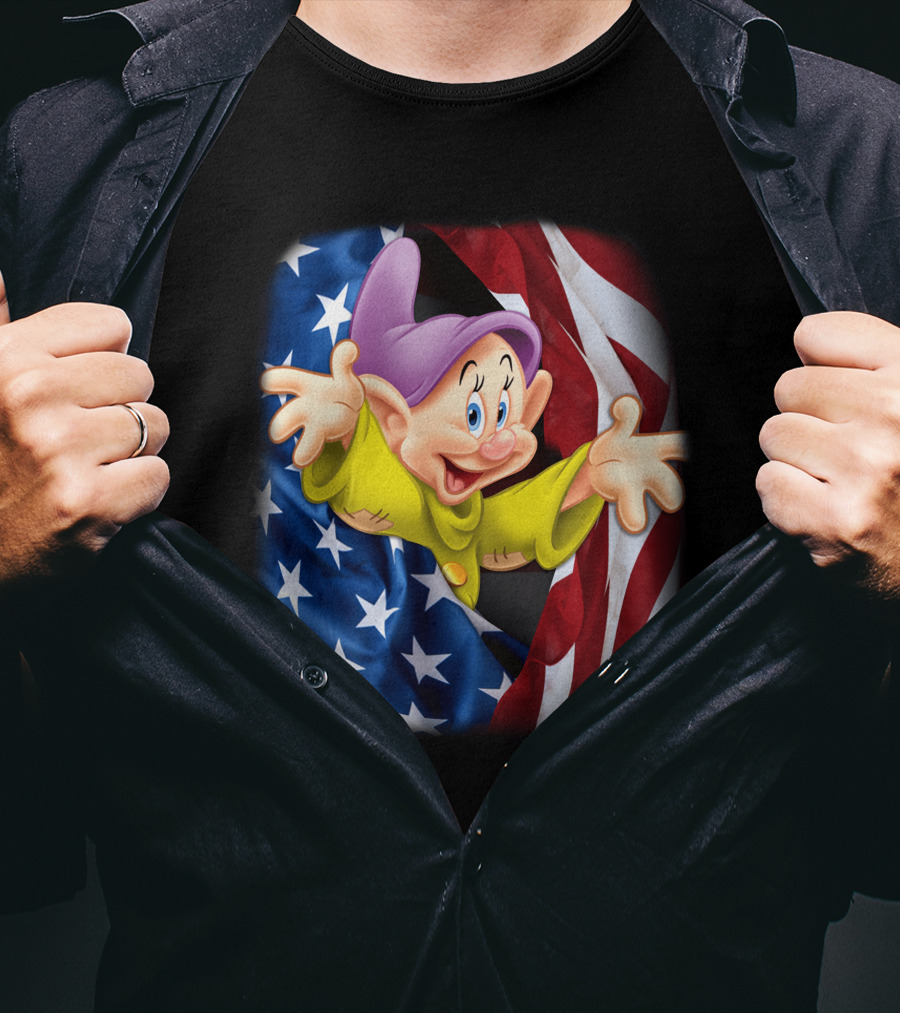 Dopey Celebrates Fourth Of July With American Flag Background T-Shirt