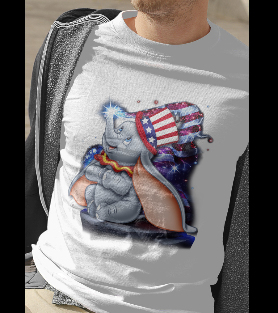 Dumbo Bling July Patriotic Celebration With American Flag Hat T-Shirt