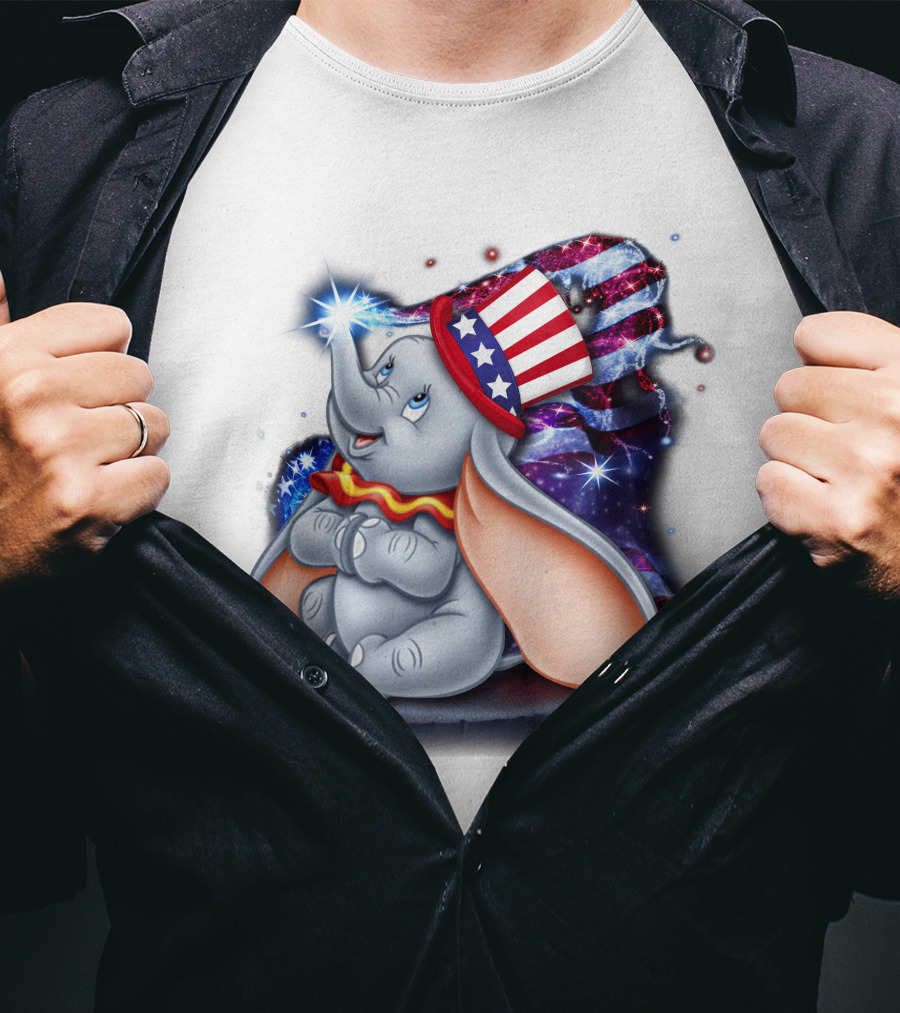 Dumbo Bling July Patriotic Celebration With American Flag Hat T-Shirt