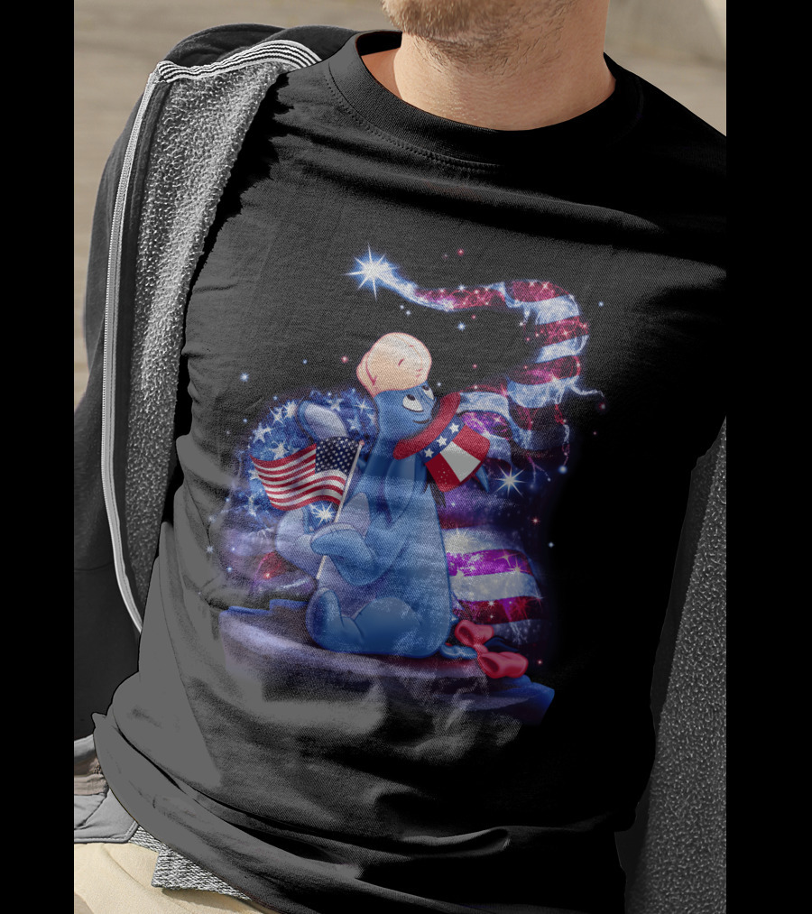 Eeyore Bling July American Flag Celebration With Patriotic Stars And Sparkle T-Shirt