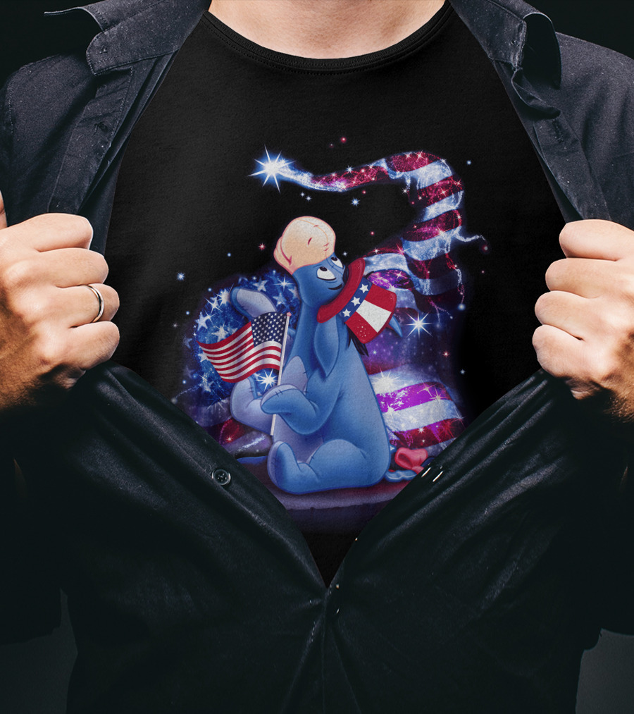 Eeyore Bling July American Flag Celebration With Patriotic Stars And Sparkle T-Shirt