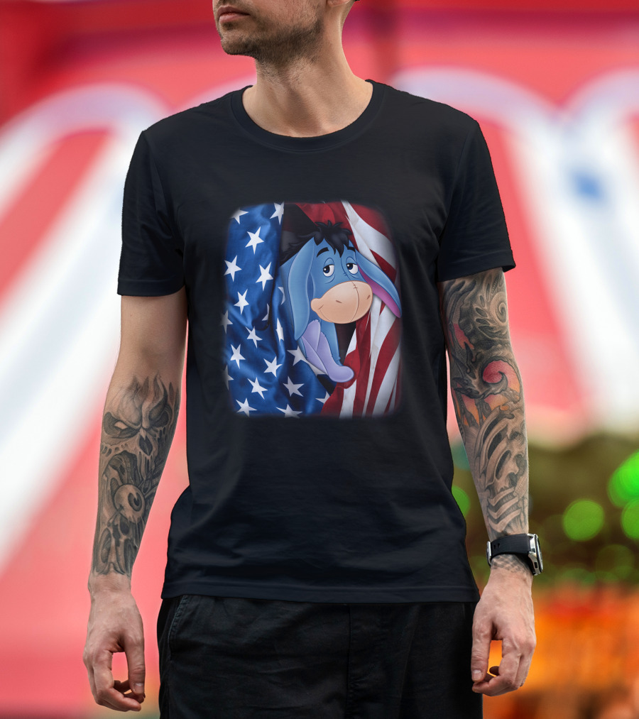 Eeyore American Flag Stars and Stripes Fourth Of July T-Shirt