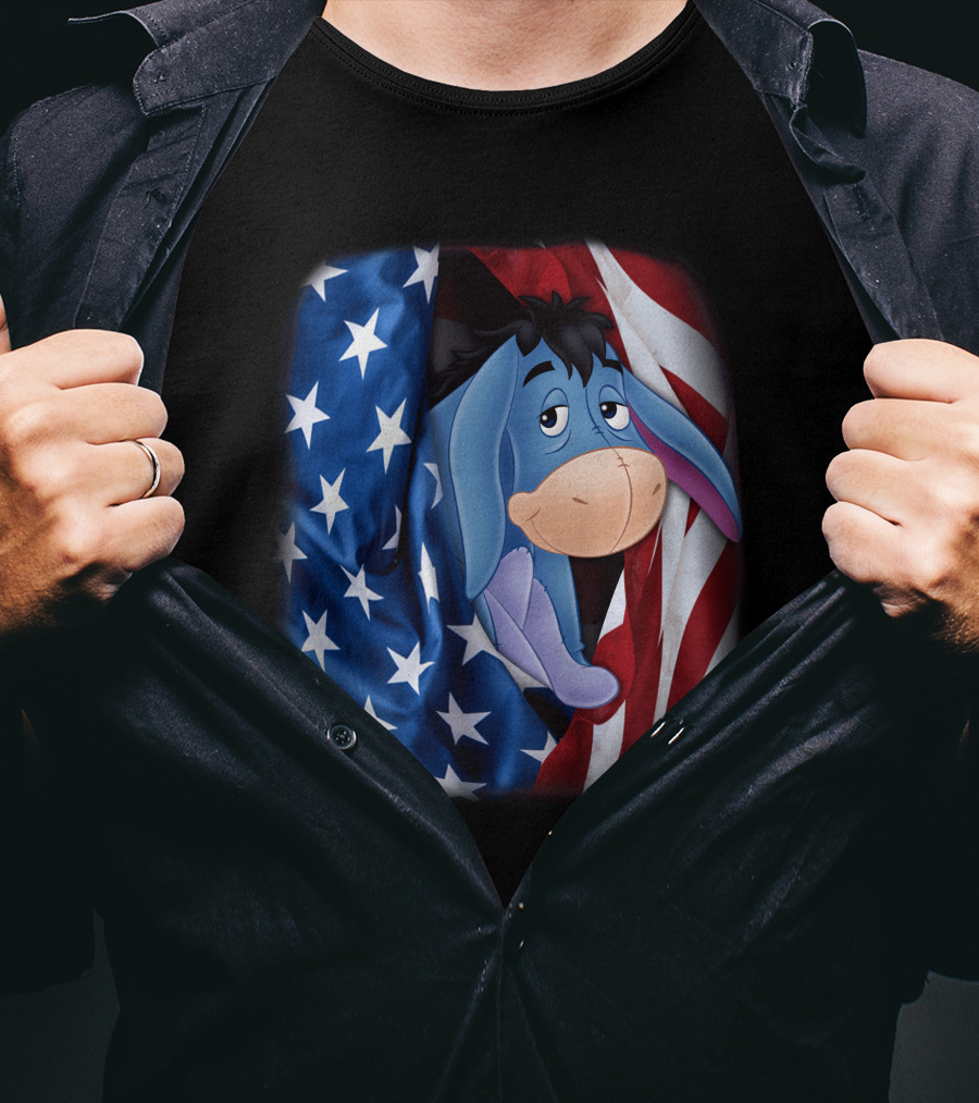 Eeyore American Flag Stars And Stripes Fourth Of July T-Shirt
