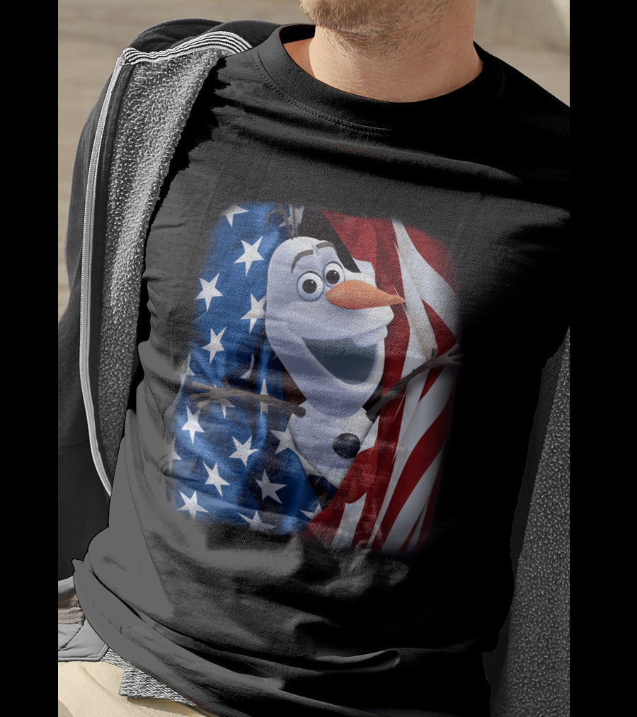 Olaf Wrapped In American Flag Fourth Of July T-Shirt