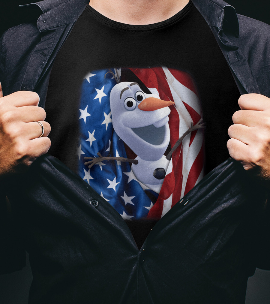 Olaf Wrapped In American Flag Fourth Of July T-Shirt