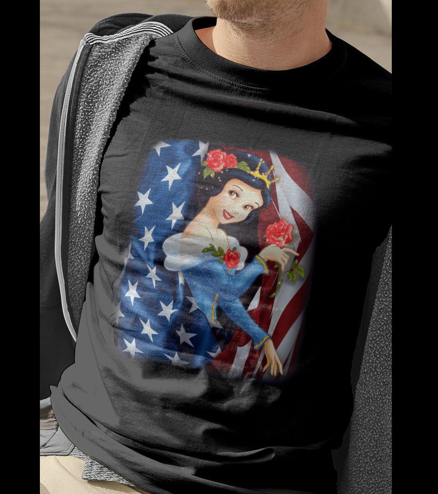 Snow White American Flag Red Rose Fourth Of July T-Shirt