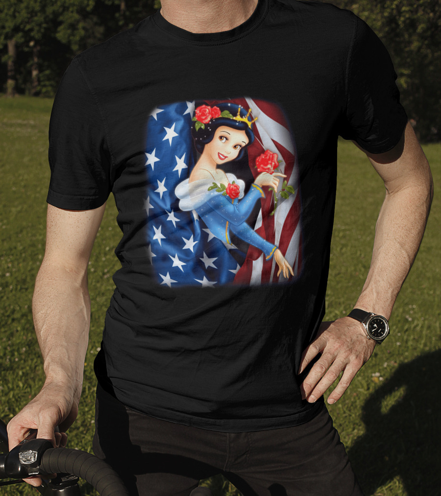 Snow White American Flag Red Rose Fourth Of July T-Shirt
