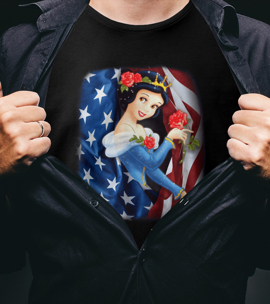 Snow White American Flag Red Rose Fourth Of July T-Shirt