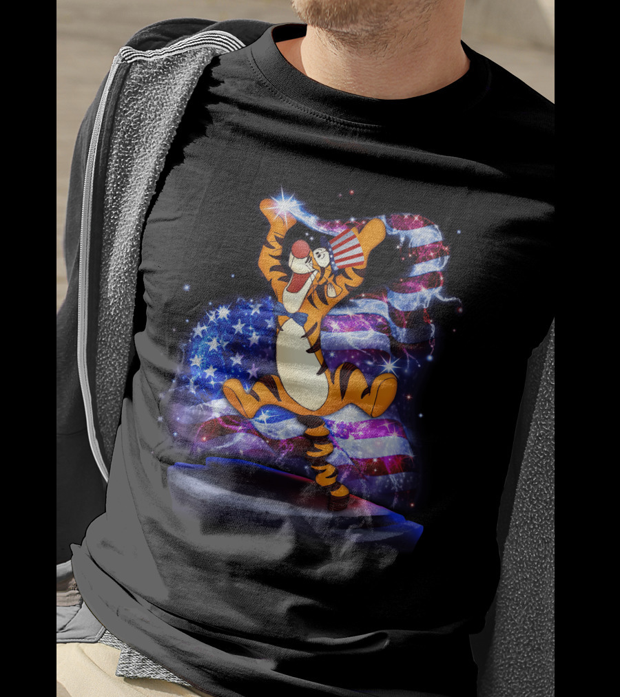 Tigger Bling Fourth Of July Celebration With Sparkling American Flag T-Shirt