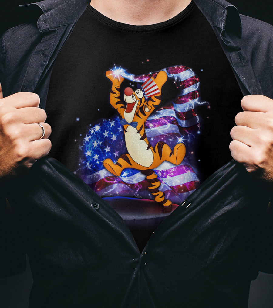 Tigger Bling Fourth Of July Celebration With Sparkling American Flag T-Shirt