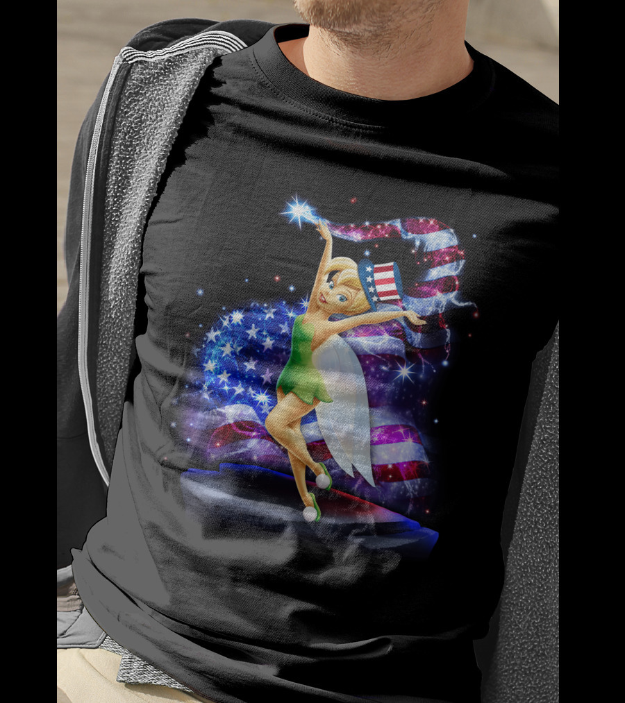 Tinkerbell Bling July Patriotic Sparkle With American Flag And Stars T-Shirt