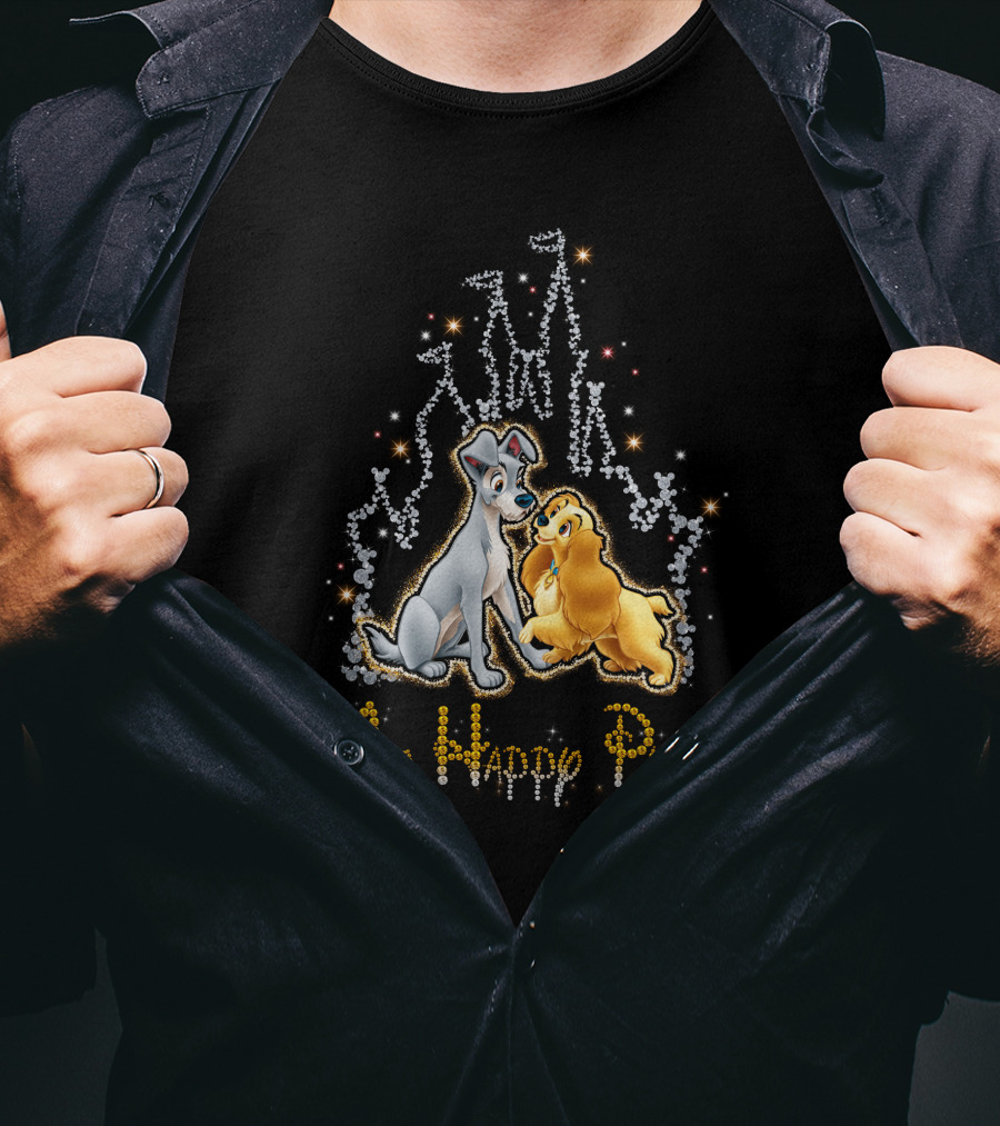 Lady And The Tramp My Happy Place Disney Castle Sparkle T-Shirt