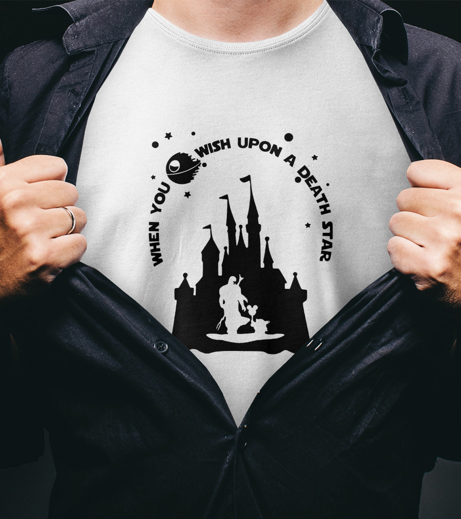 When You Wish Upon A Death Star Disney Castle Baby Yoda T-Shirt