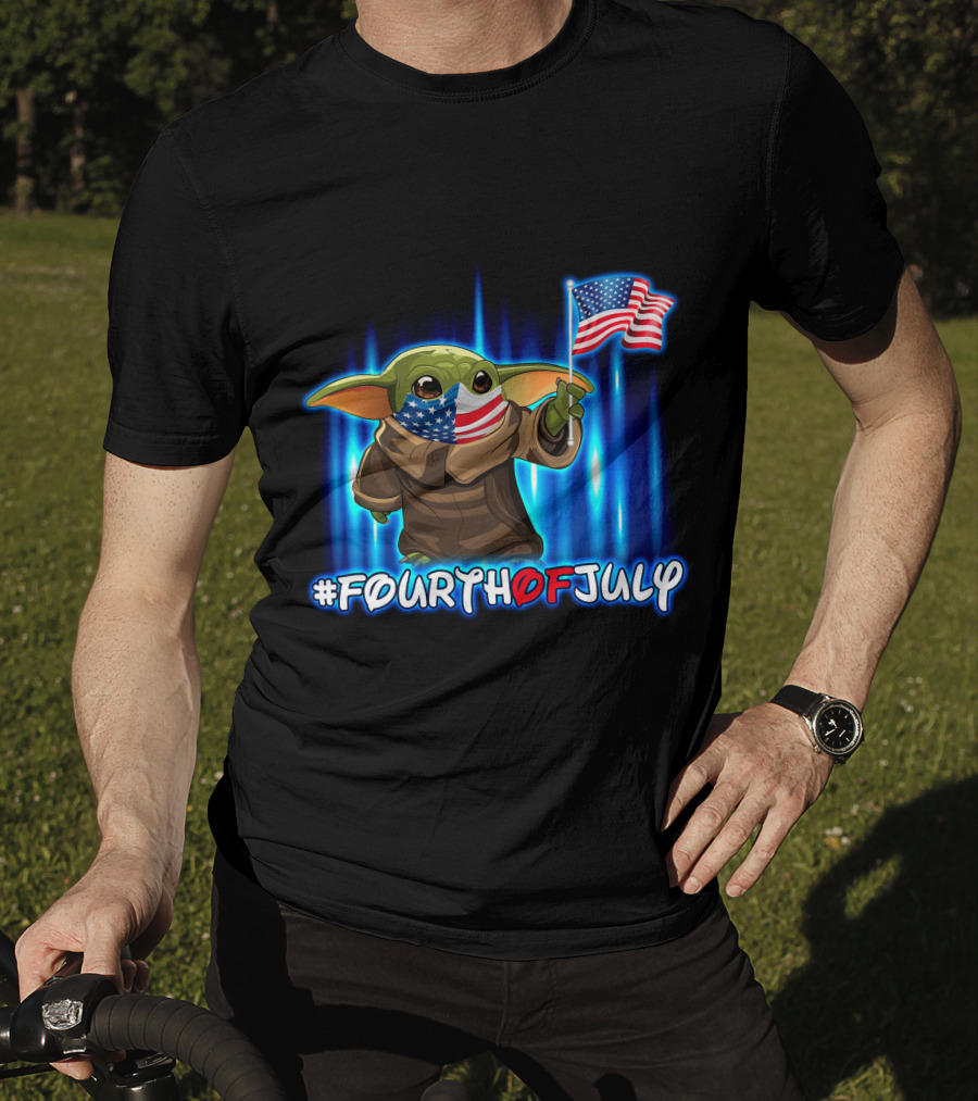 FOURTHOFJULY Baby Yoda With American Flag T-Shirt