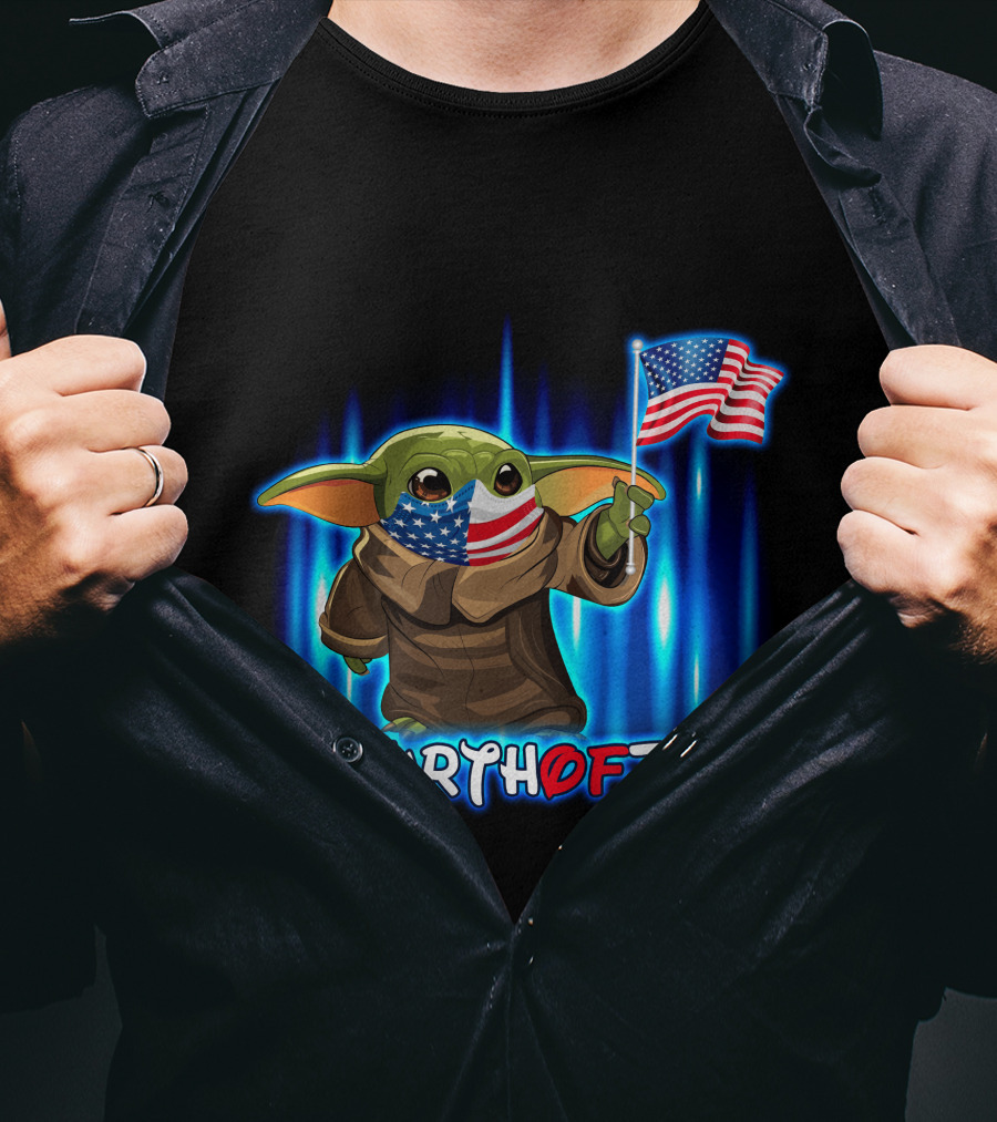 FOURTHOFJULY Baby Yoda With American Flag T-Shirt
