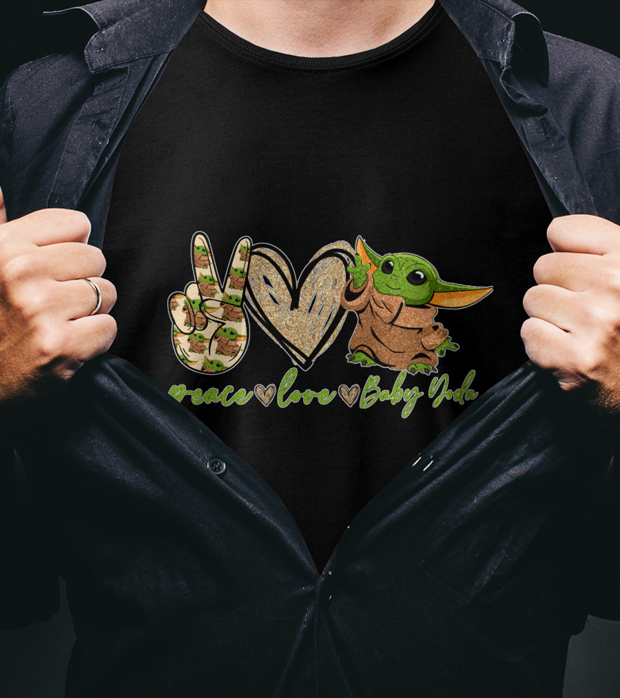 Peace Heart Hand Sign Green Creature Baby Yoda T-Shirt