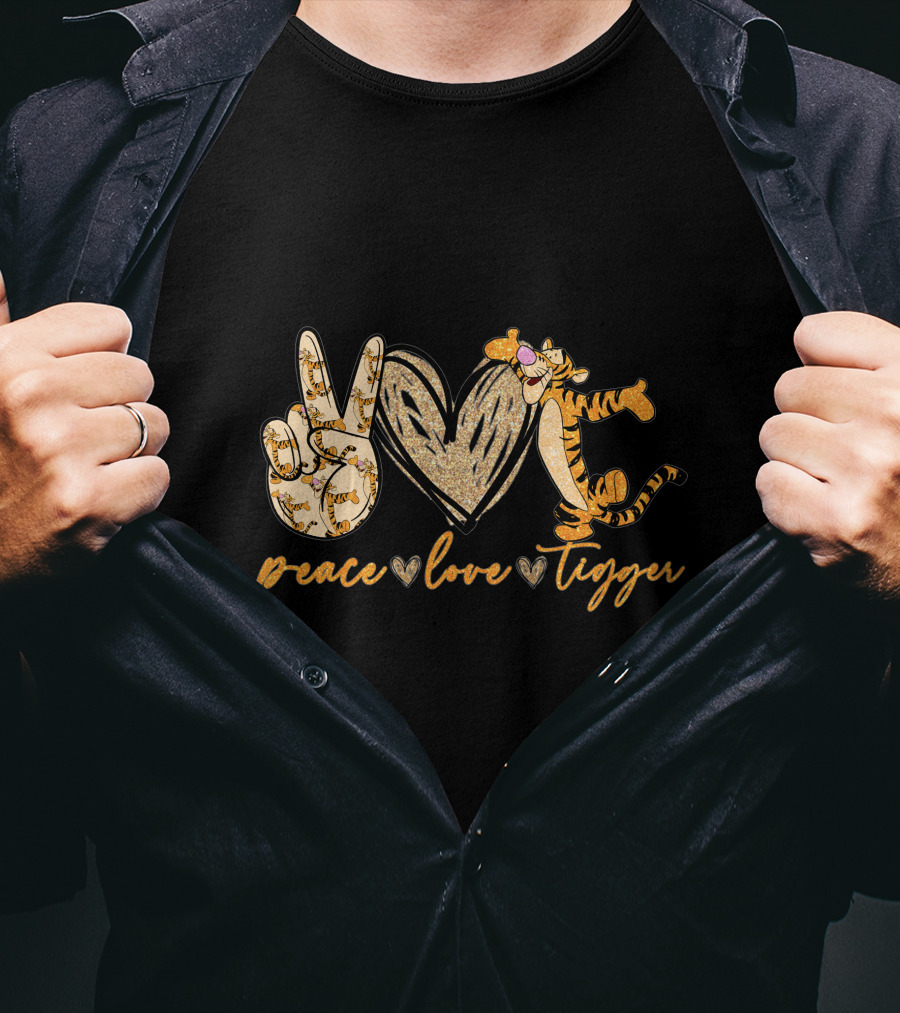 Peace Love Tigger Heart Gesture Cartoon Character T-Shirt