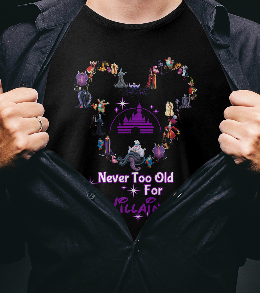 Never Too Old For Villains Iconic Figures Magical Castle Stars T-Shirt