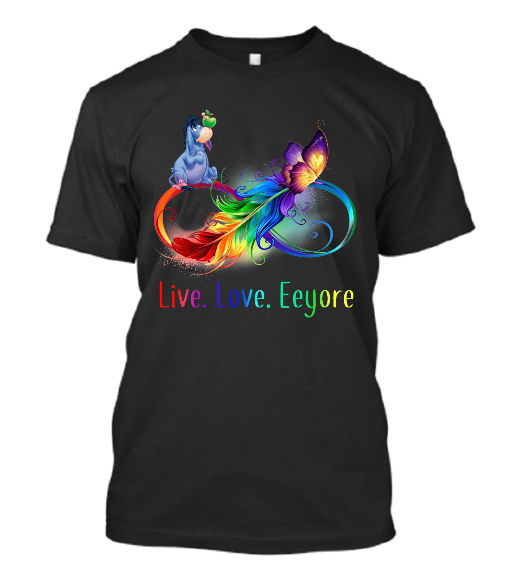 Live Love Eeyore Infinity Rainbow Butterfly Feather T-Shirt