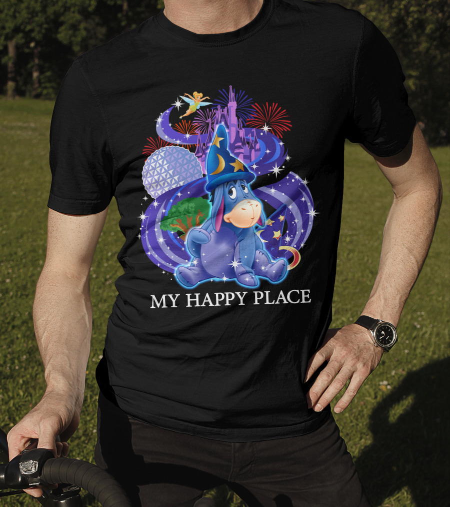Eeyore My Happy Place Disney Castle Fireworks Spaceship Earth Tinker Bell T-Shirt