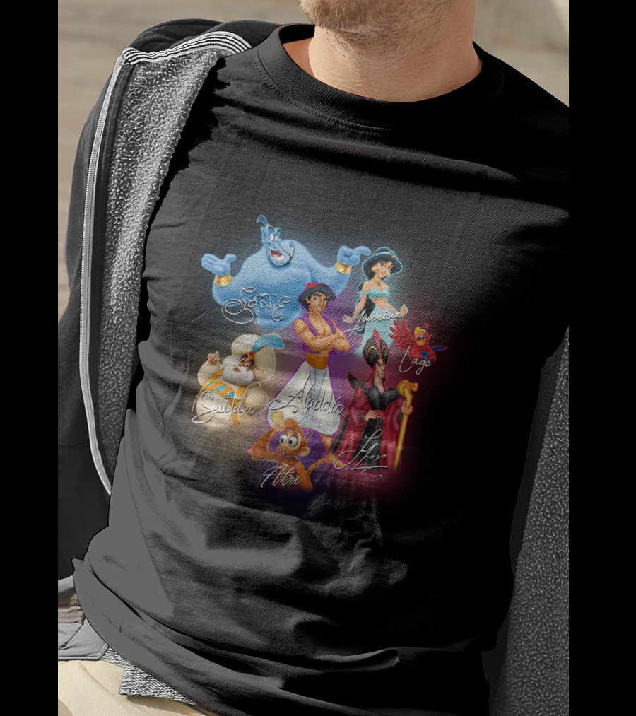 Aladdin Jasmine Genie Jafar Iago Sultan Abu Signatures T-Shirt