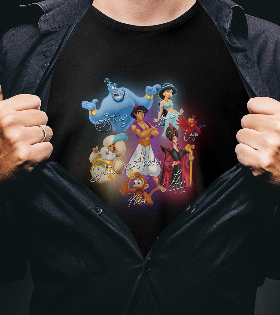 Aladdin Jasmine Genie Jafar Iago Sultan Abu Signatures T-Shirt