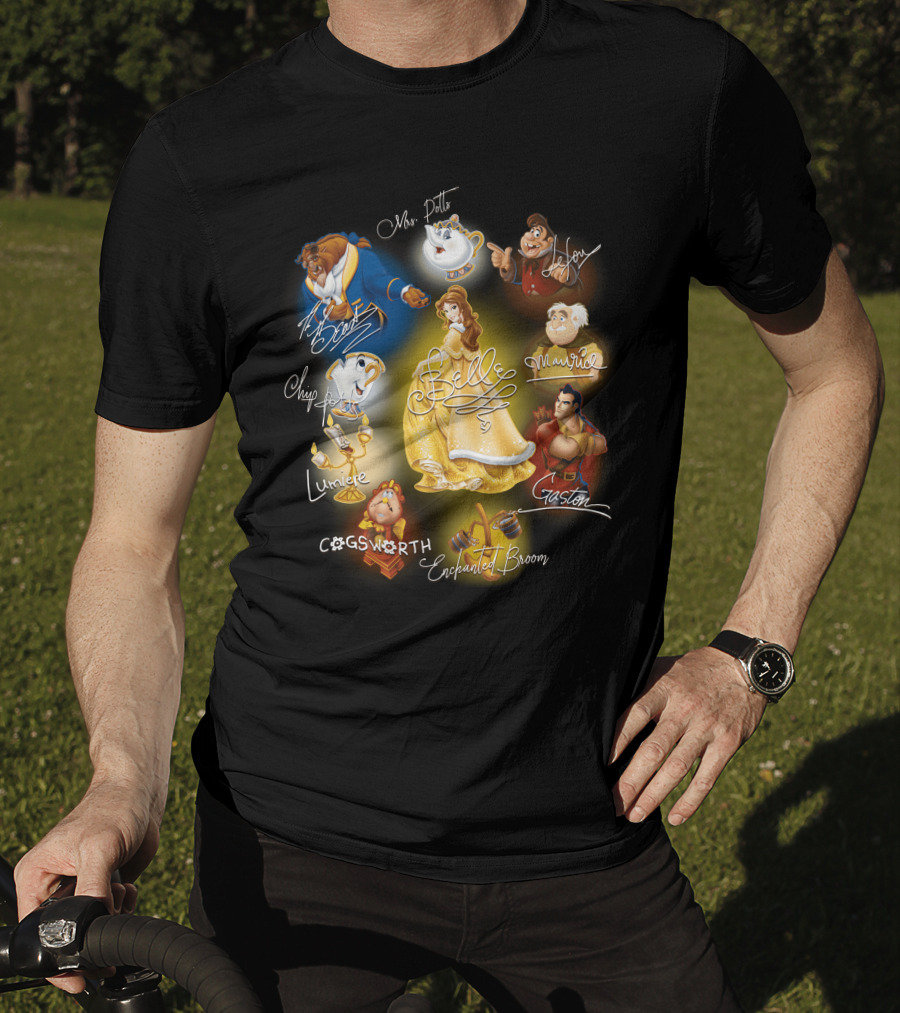 Belle Beast Mrs. Potts Chip Lumiere Cogsworth Enchanted Broom Gaston Maurice Lefou T-Shirt