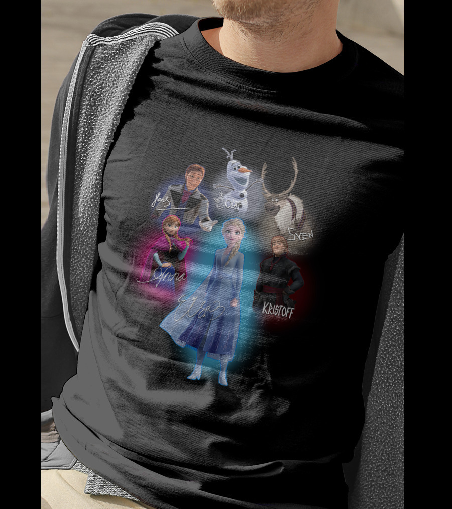 Anna Elsa Kristoff Sven Olaf Hans Frozen Signatures T-Shirt