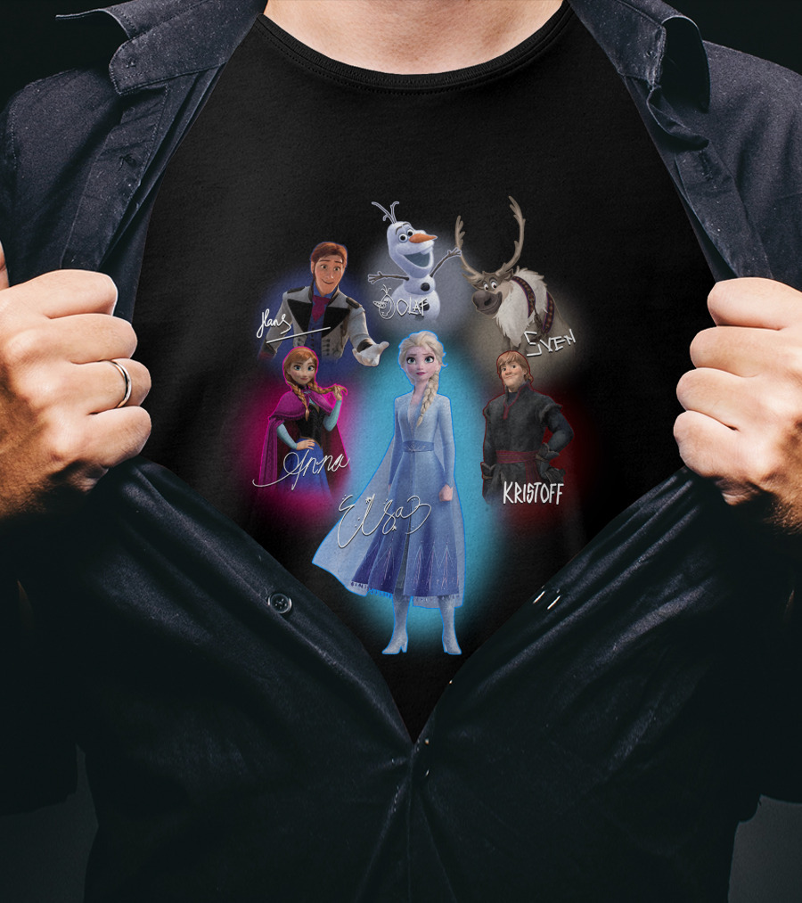 Anna Elsa Kristoff Sven Olaf Hans Frozen Signatures T-Shirt