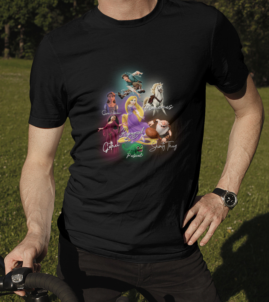 Rapunzel Flynn Rider Maximus Pascal Mother Gothel Captain Of The Guard Shorty Thug Disney Tangle Signature T-Shirt