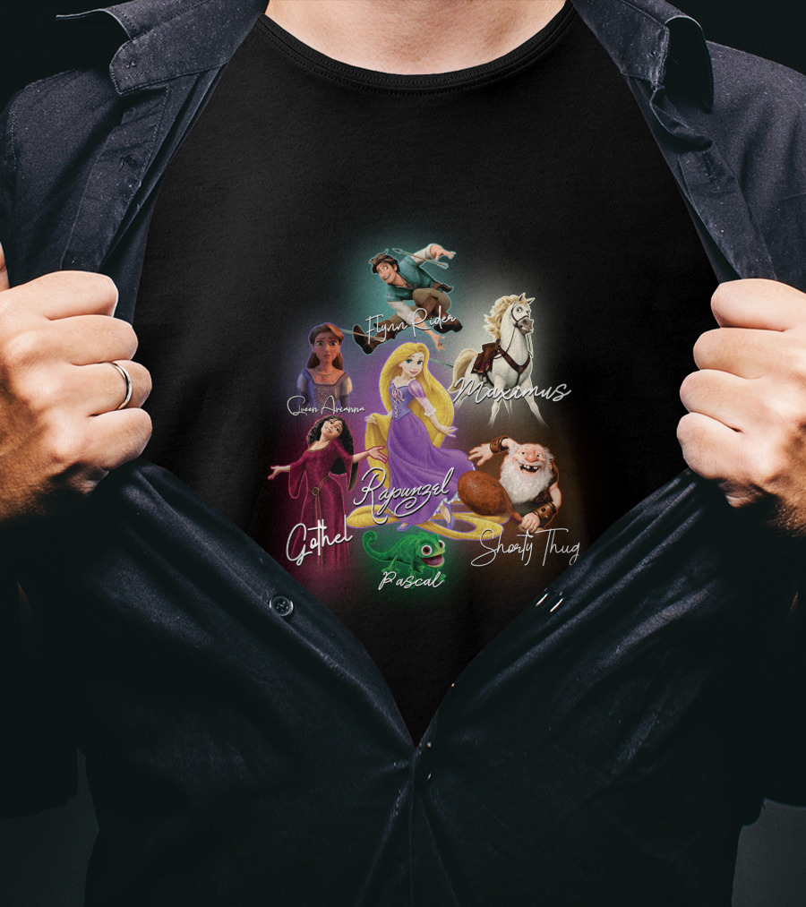 Rapunzel Flynn Rider Maximus Pascal Mother Gothel Captain Of The Guard Shorty Thug Disney Tangle Signature T-Shirt